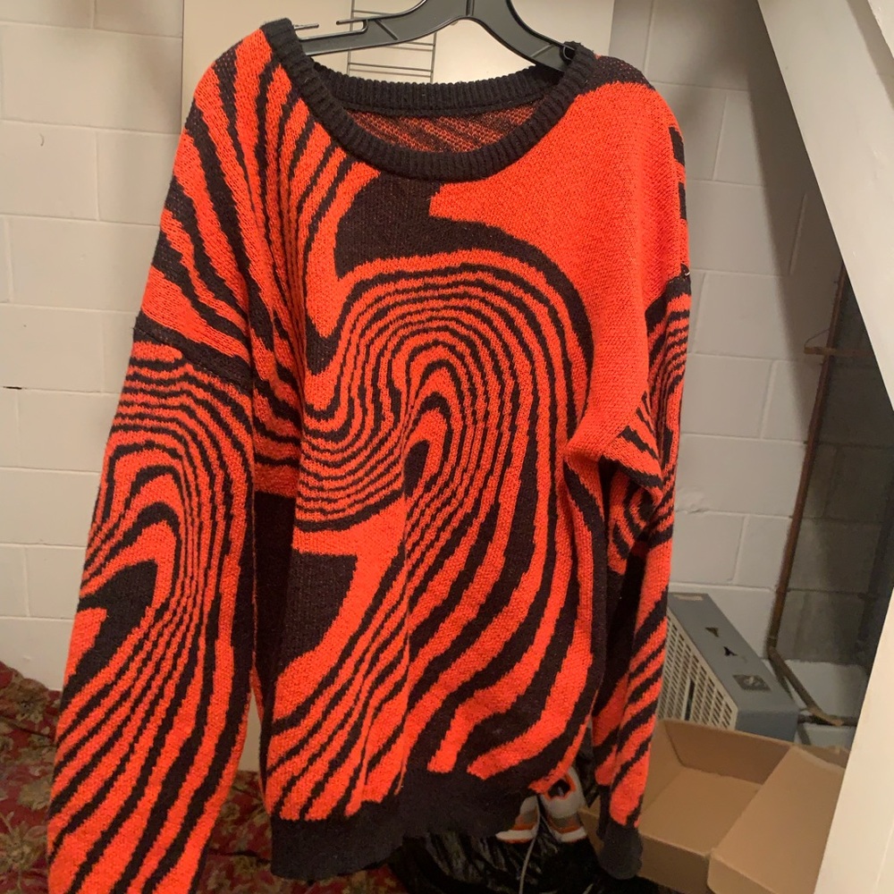 Black & Orange Wave-Knit Pattern Sweater Unisex